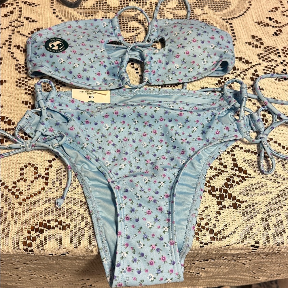 Aeropostale Floral Blue Bikini Set New